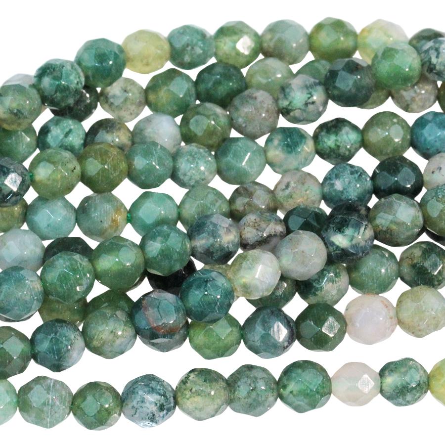 Moss Agate 4mm Faceted Round 15-16 Inch