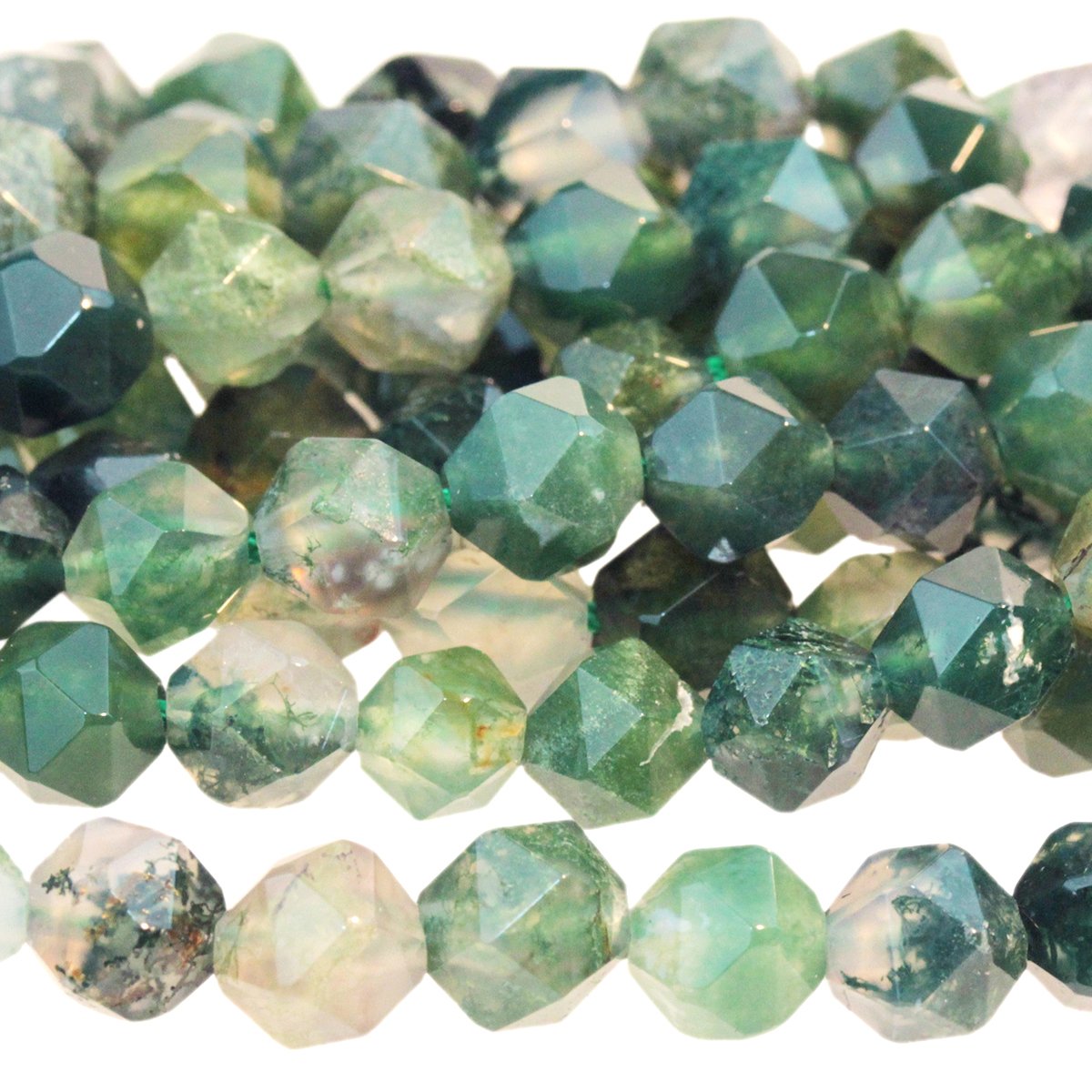 Moss Agate 6mm Star Cut Round 15-16 Inch