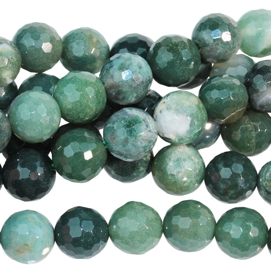 Moss Agate 8mm Faceted Round 15-16 Inch