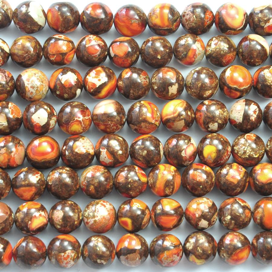 Orange (Tangerine) Bronzite Impression Jasper 10mm Round 15-16 Inch