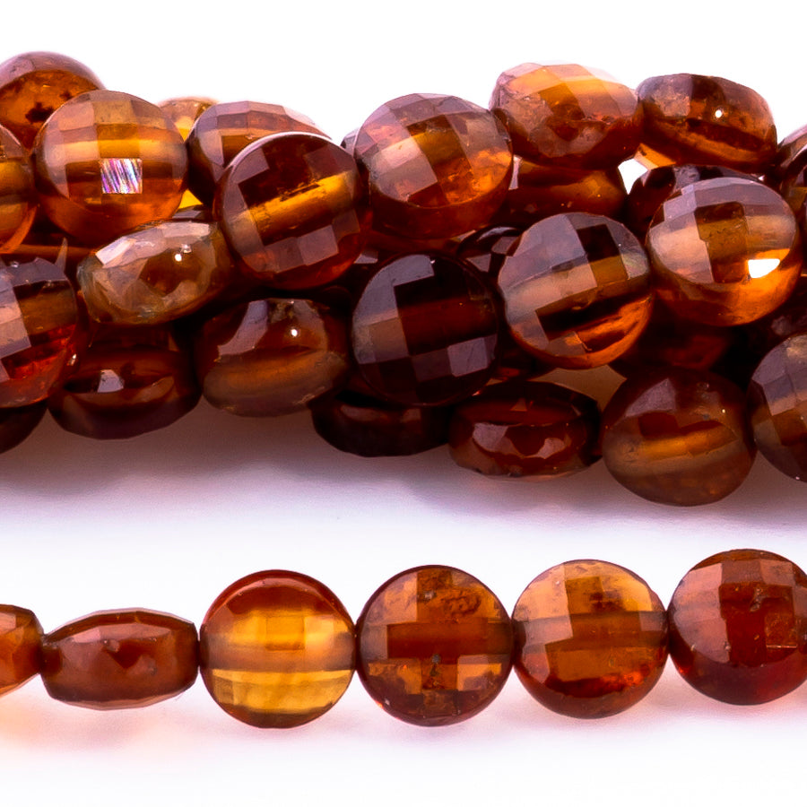 Orange Garnet 4mm Coin Faceted - 15-16 Inch