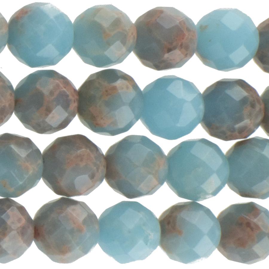 Powder Blue Impression Jasper 8mm Faceted Round 15-16 Inch (Dyed)