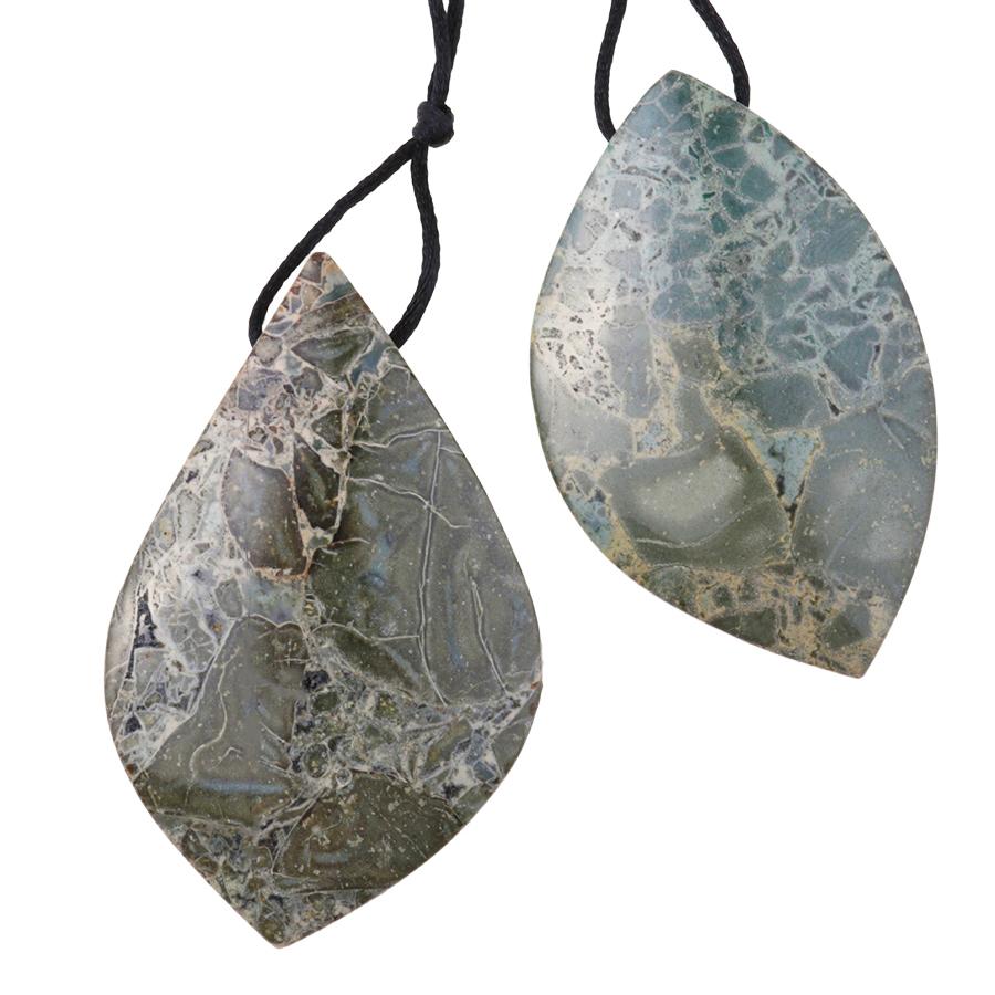 Green Brecciated Jasper 32x48-38x63mm Free Form Marquise Pendant