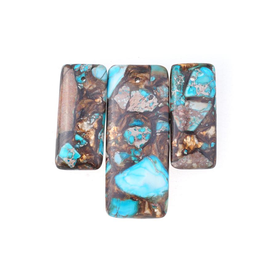 Light Blue Impression Jasper and Bronzite 3 piece Rectangle Pendant Set - Goody Beads