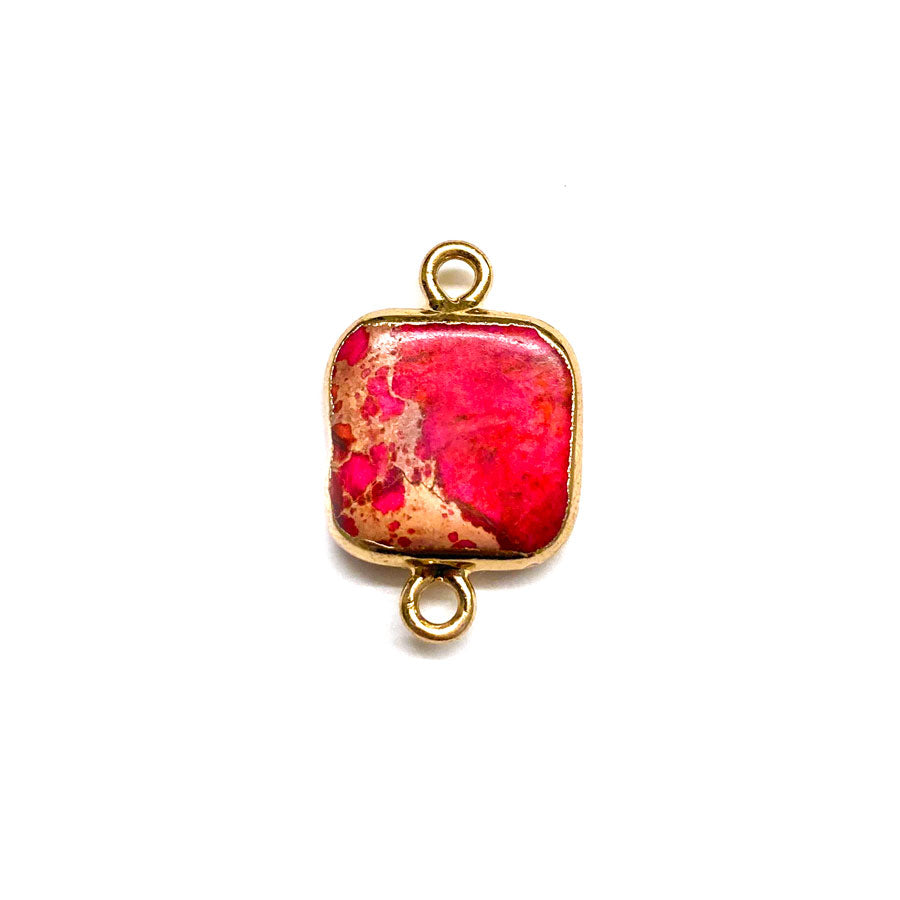 Pink Impression Jasper 14mm Irregular Gold-Plated Square Connector Pendant - Goody Beads