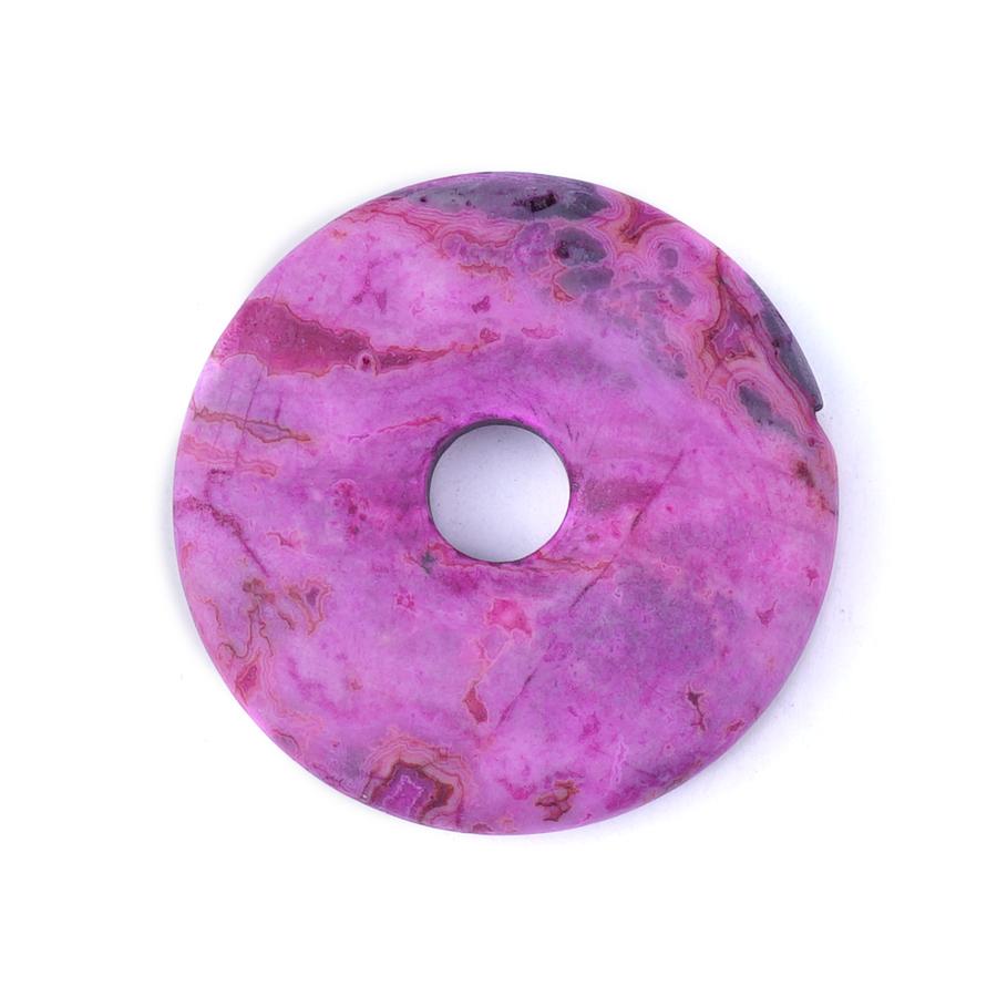 MATTE Pink Crazy Lace Agate 40mm Donut Pendant - Goody Beads