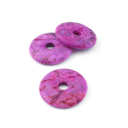 MATTE Pink Crazy Lace Agate 40mm Donut Pendant - Goody Beads