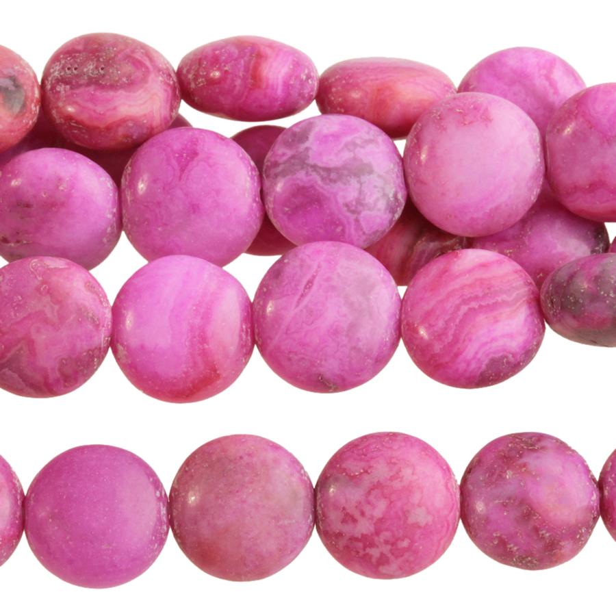 MATTE Pink Crazy Lace Agate 8mm Puff Coin 8-Inch - Goody Beads