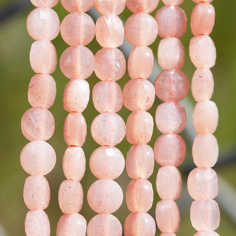 Peach Moonstone 4mm Diamond Cut Faceted Coin 15-16 Inch