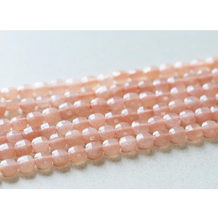 Peach Moonstone 4mm Diamond Cut Faceted Coin 15-16 Inch