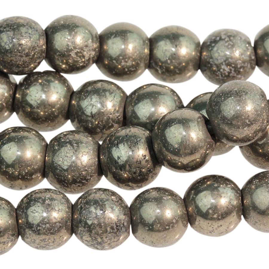 Pyrite 8mm Round Large Hole 8-Inch