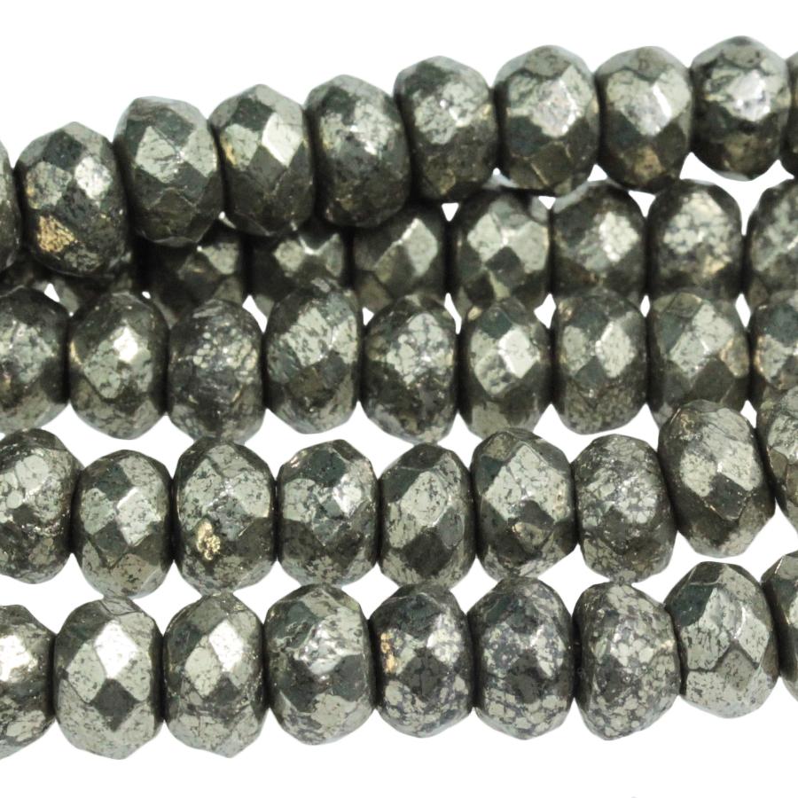 Pyrite 8mm Faceted Large Hole Rondelle 8-Inch