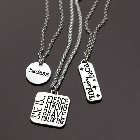 PowHERful 3 Piece Charm Set in Silver - "She is…..." "PowHERful" "Badass" - GB Exclusive - Goody Beads