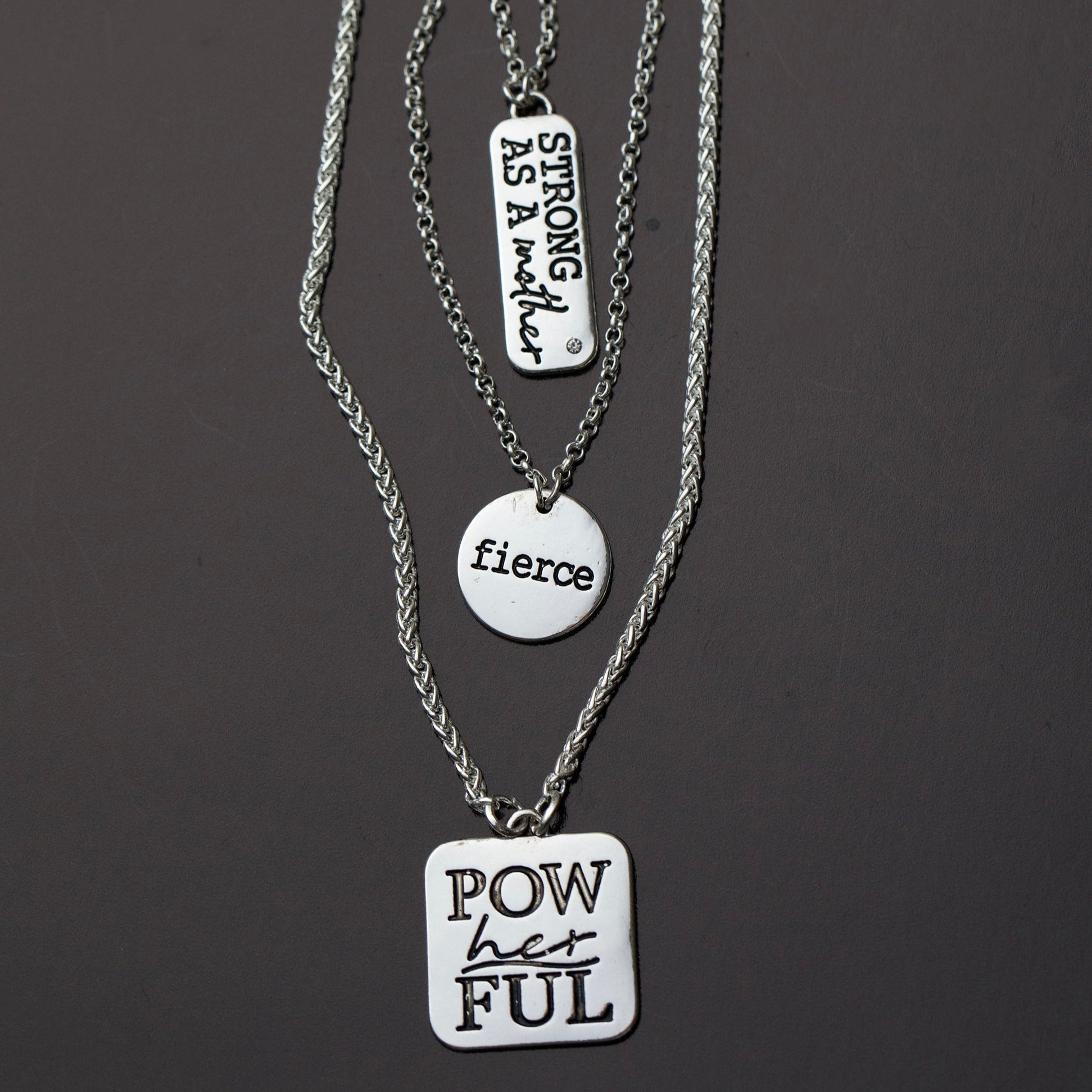 PowHERful 3 Piece Charm Set in Silver - "Strong As A Mother" "PowHERful" "Fierce" - GB Exclusive - Goody Beads