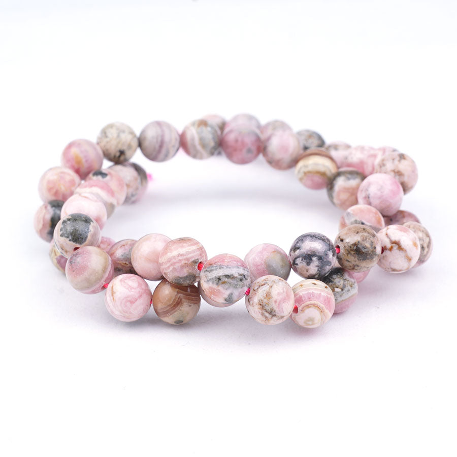 8mm with Matrix Rhodochrosite Natural Round - 15-16 Inch - Goody Beads