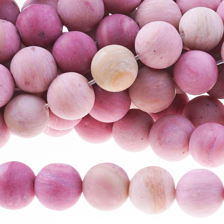 MATTE Rhodonite 10mm Round 15-16 Inch