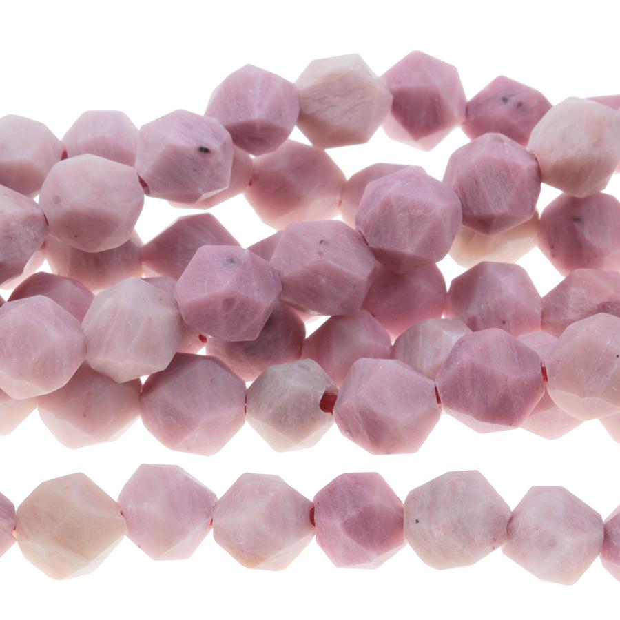 MATTE Rhodonite 6mm Star Cut Round 15-16 Inch