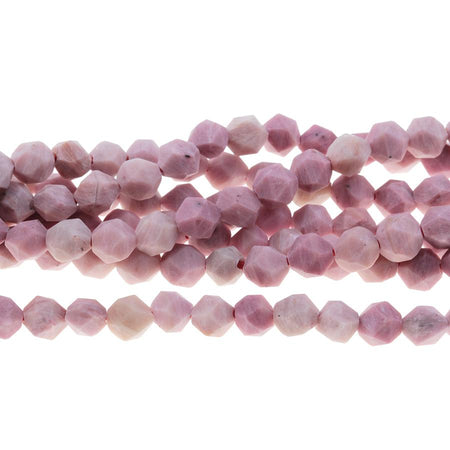 MATTE Rhodonite 6mm Star Cut Round 15-16 Inch