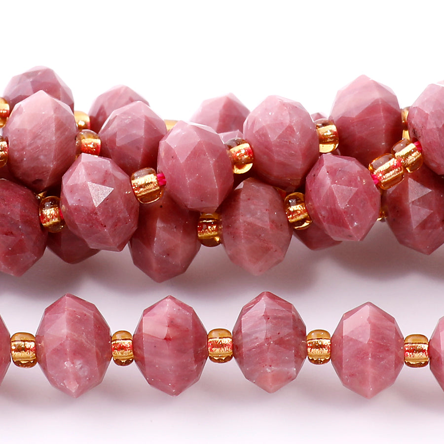 Rhodonite 6x8mm Tri Cut Faceted Rondelle A Grade - 15-16 Inch