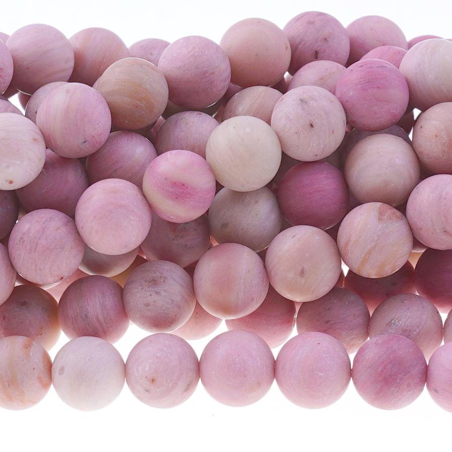 MATTE Rhodonite 8mm Round 15-16 Inch