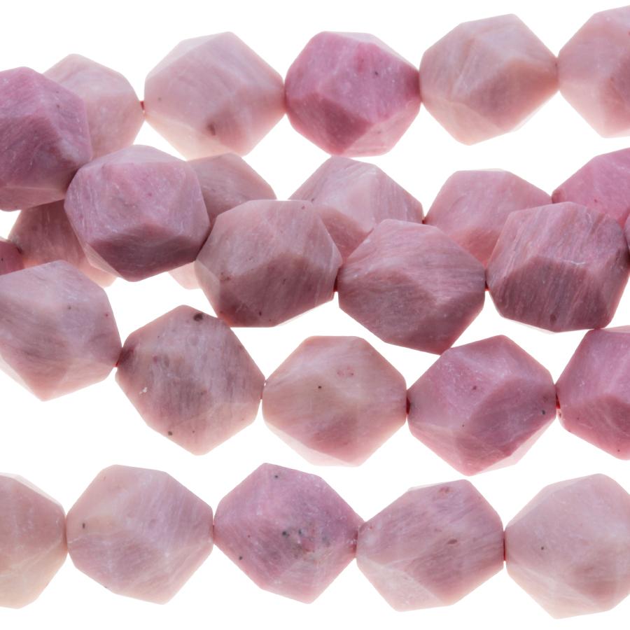 MATTE Rhodonite 8mm Star Cut Round 15-16 Inch