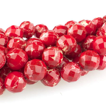 Red Impression Jasper 10mm Faceted Round 15-16 Inch (Dyed)