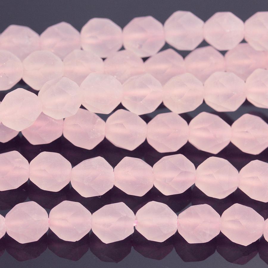 MATTE Rose Quartz 6mm Star Cut Round 15-16 Inch