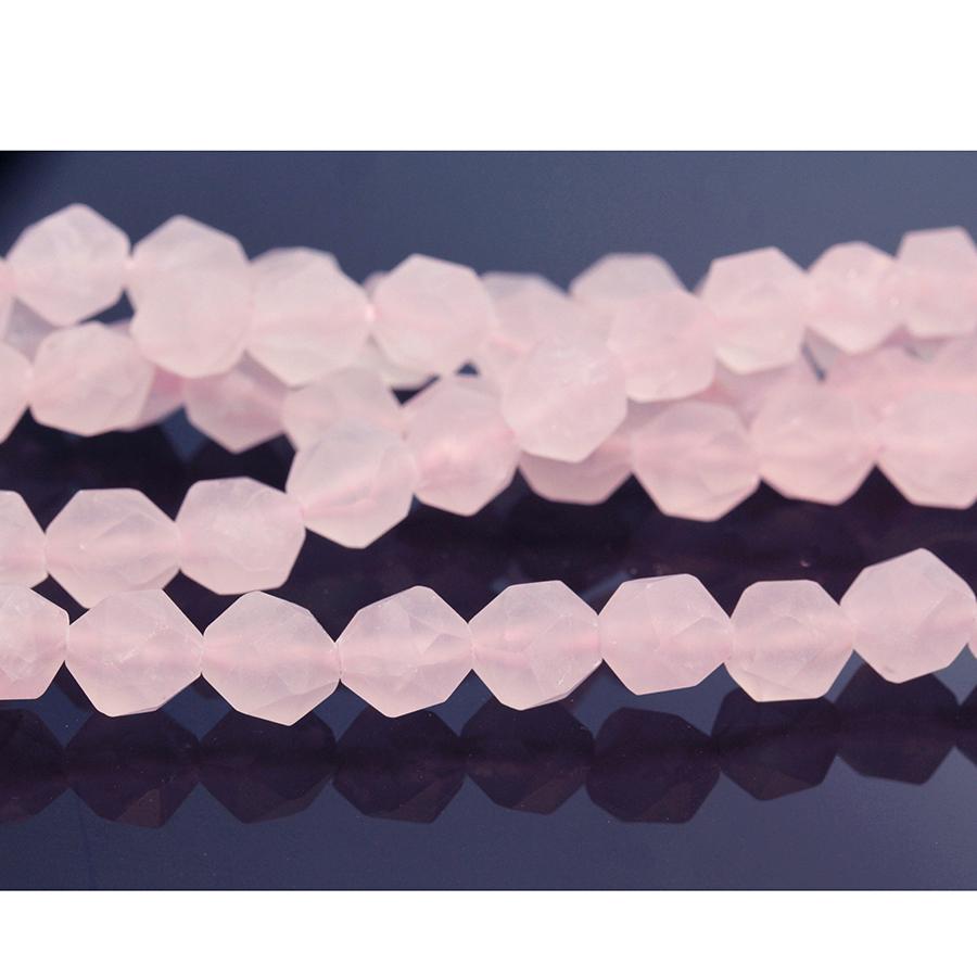 MATTE Rose Quartz 8mm Star Cut Round 15-16 Inch