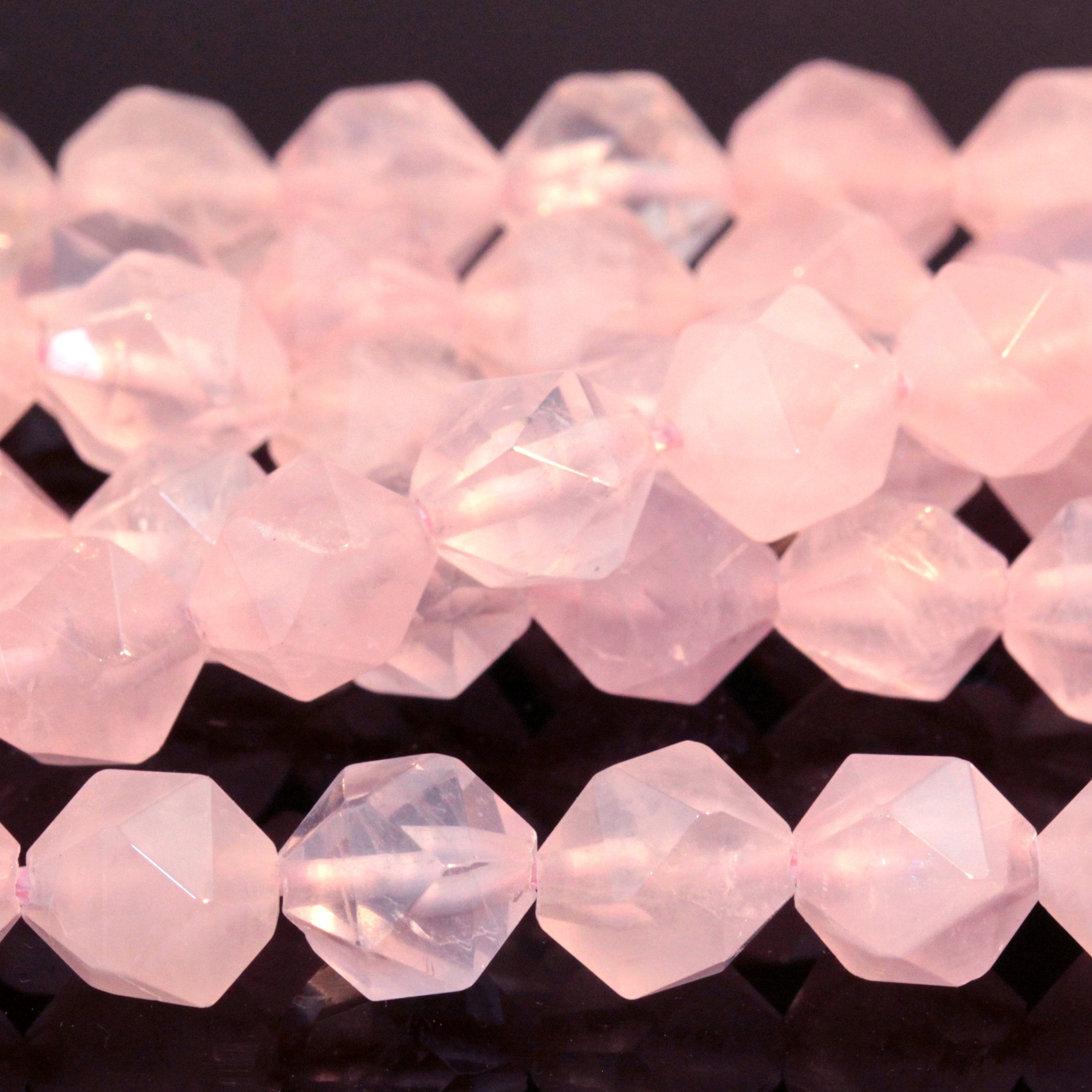 Rose Quartz 8mm Star Cut Round 15-16 Inch