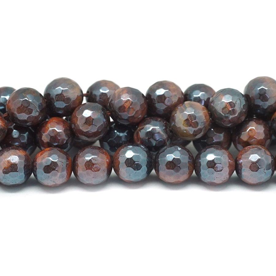 Red Tiger Eye Faceted Rainbow Plated 10mm Round - 15-16 Inch