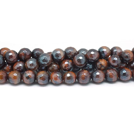 Red Tiger Eye Faceted Rainbow Plated 8mm Round - 15-16 Inch