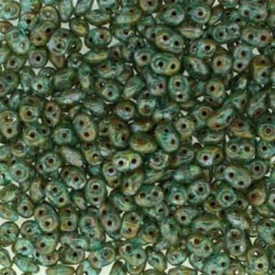 DU0560020-86805 Aqua Travertin Dark SuperDuo Two Hole Czech Seed Beads Tube - Goody Beads