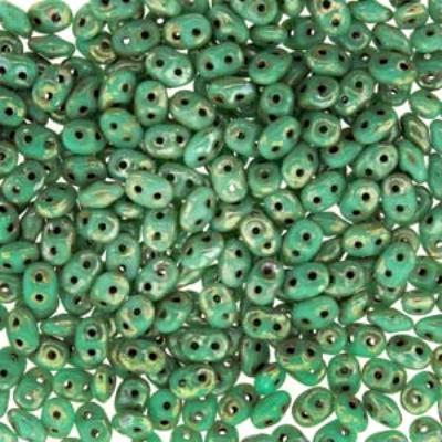 DU0563130-43400 Turquoise Green Picasso SuperDuo Two Hole Czech Seed Beads Tube