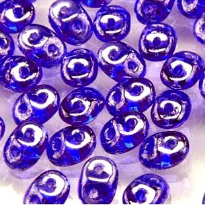 DU0530060-14400 Sapphire White Luster SuperDuo Two Hole Czech Seed Beads Tube - Goody Beads