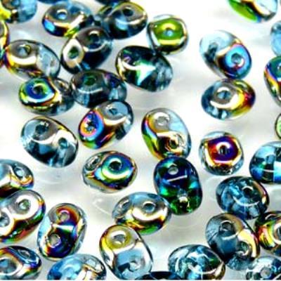 DU0560020-28101 Aqua Vitrail SuperDuo Two Hole Czech Seed Beads Tube - Goody Beads