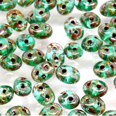 DU0560020-43400 Aqua Picasso SuperDuo Two Hole Czech Seed Beads Tube - Goody Beads