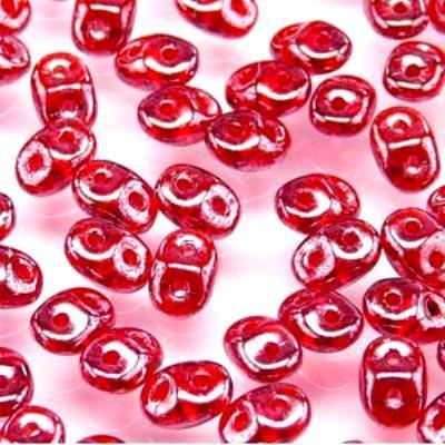 DU0590080-14400 Ruby White Luster SuperDuo Two Hole Czech Seed Beads Tube - Goody Beads