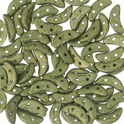 10mm Saturated Metallic Sage Green 2-Hole Crescent CzechMates Czech Glass Beads - Goody Beads