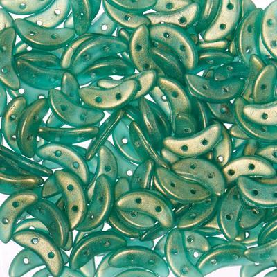 10mm Sueded Gold Atlantis Green 2-Hole Crescent CzechMates Czech Glass Beads - Goody Beads