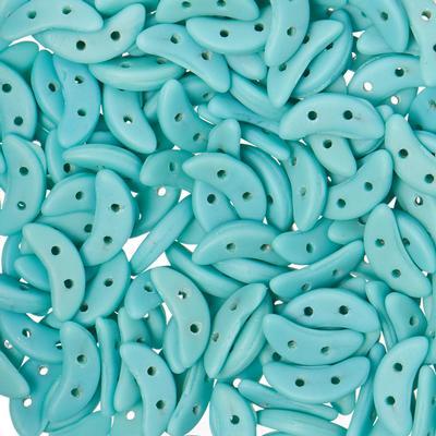 10mm Matte Turquoise 2-Hole Crescent CzechMates Czech Glass Beads - Goody Beads