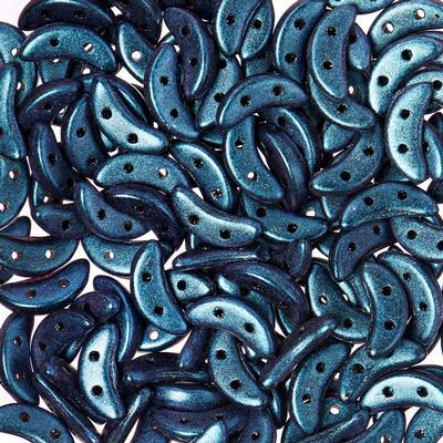 10mm Polychrome Indigo Orchid 2-Hole Crescent CzechMates Czech Glass Beads - Goody Beads