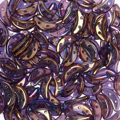 10mm Luster Iris Tanzanite 2-Hole Crescent CzechMates Czech Glass Beads - Goody Beads