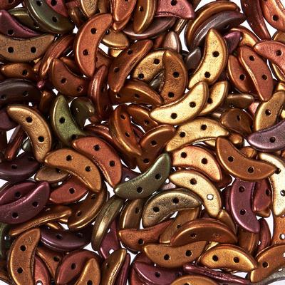 10mm Matte Metallic Bronze Iris 2-Hole Crescent CzechMates Czech Glass Beads - Goody Beads