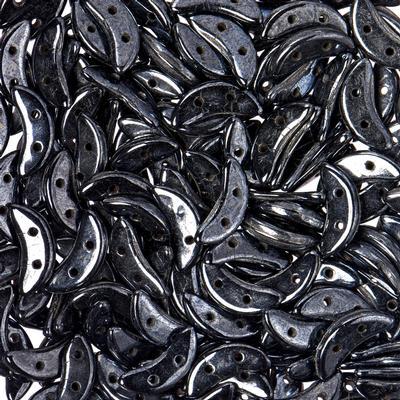 10mm Hematite 2-Hole Crescent CzechMates Czech Glass Beads - Goody Beads