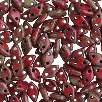 4x6mm Opaque Red Picasso 2-Hole Diamond CzechMates Glass Beads - Goody Beads