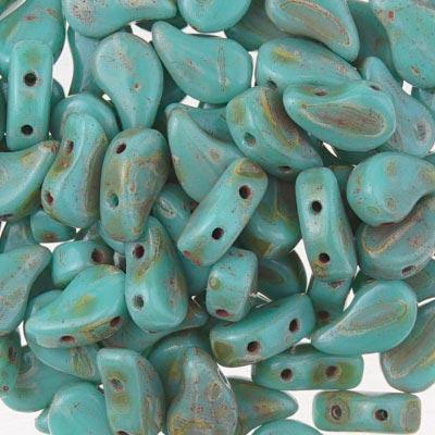 PD8563130-86805 Turquoise Green Travertine Paisley Duo Two Hole Czech Seed Beads Tube