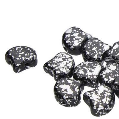 GNK8723980-15481 Jet Silver Splash Ginko Duo Two Hole Czech Seed Beads Tube - Goody Beads