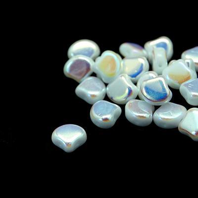 Opaque White Double Sided AB Matubo Ginkgo Two Hole Czech Seed Beads Tube - Goody Beads