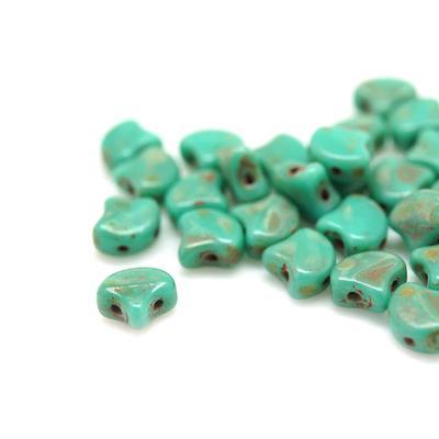 Turquoise Picasso Matubo Ginkgo Two Hole Czech Seed Beads Tube - Goody Beads