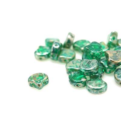 Emerald Rembrandt Matubo Ginkgo Two Hole Czech Seed Beads Tube - Goody Beads